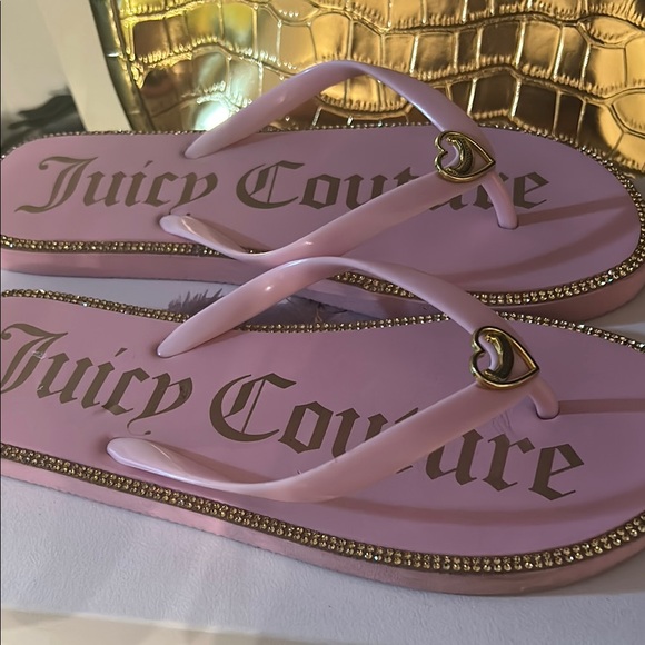 Juicy Couture Pink Sandals with Metallic Trim 7/8 perfect for Barbie girls!! - Picture 3 of 5